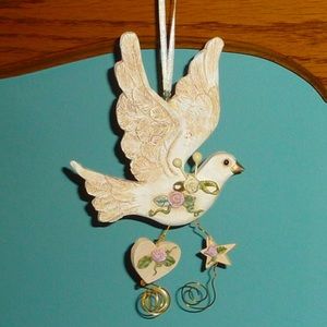 🕊️SALE Vintage Ivory Dove ceramic ornament copper wire Victorian Peace Christmas